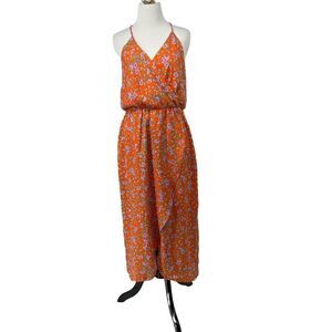 Everly‎ Orange Purple Floral Spaghetti Strap Midi Dress